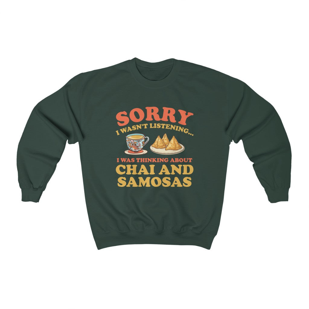 Chai & Samosas Funny Indian Food Shirt | Chai Tea Lover Gift | Unisex Crewneck Sweatshirt