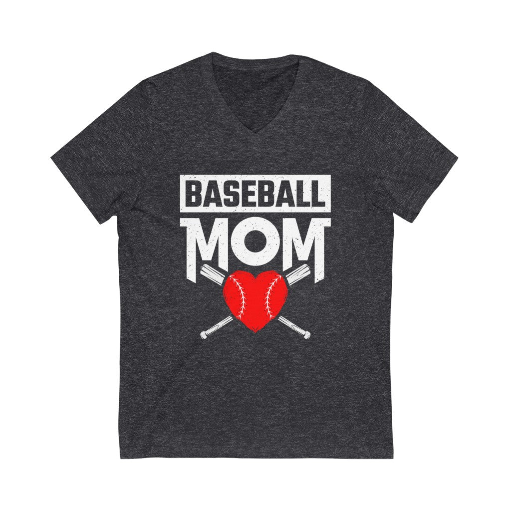 Baseball Mom Heart Aesthetic Shirt | Mothers Day Mom Gift | Unisex Jersey V-neck T-shirt