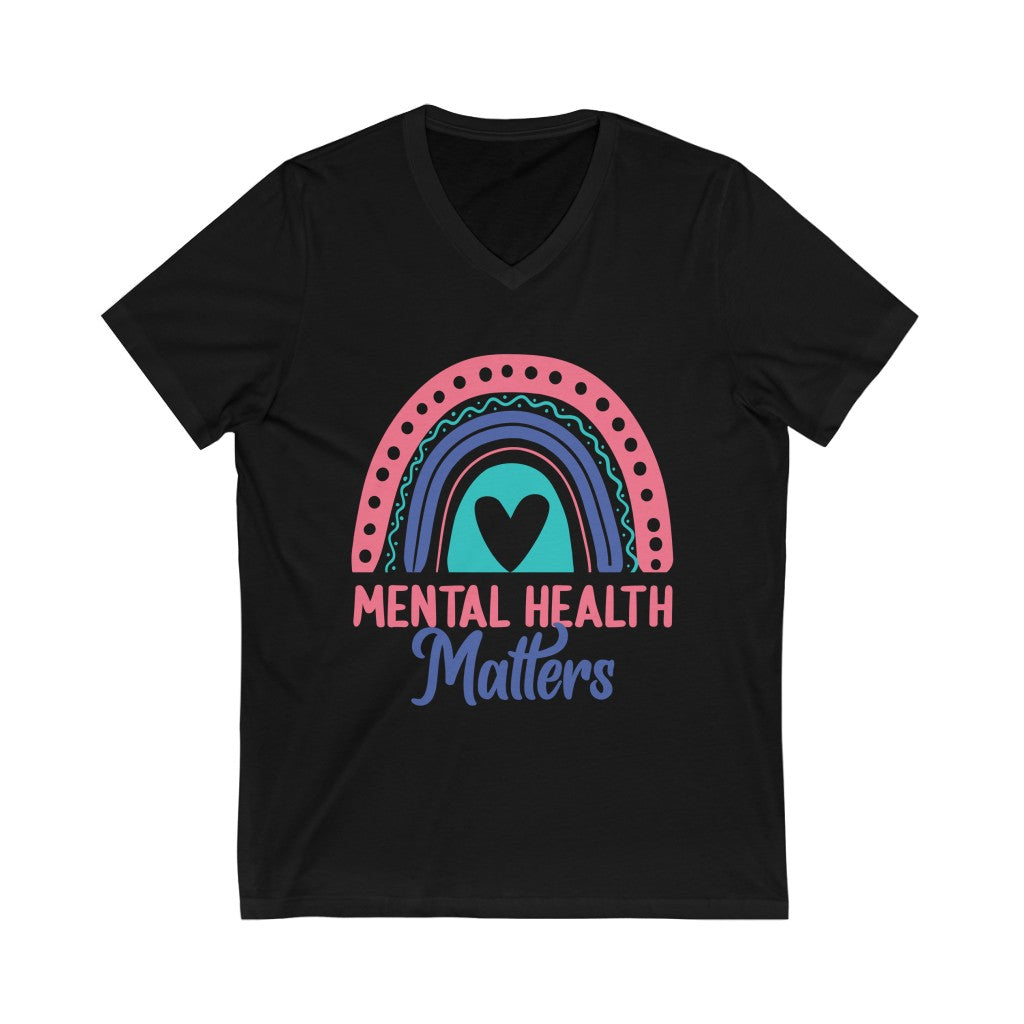 Mental Health Matters School Psychology Shirt | Rainbow Gift | Unisex Jersey V-neck T-shirt