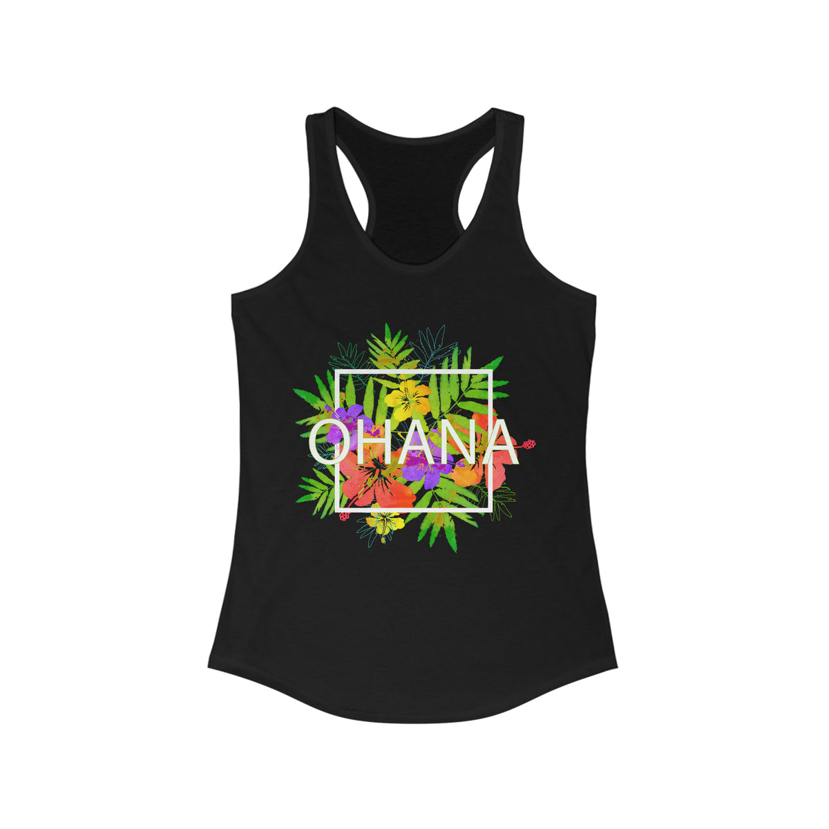 Ohana Means Family Beach Bum Tropical Shirt | Hawaii Life Shirt | Graphic Tees | Women's Slim-fit Racerback Tank Top