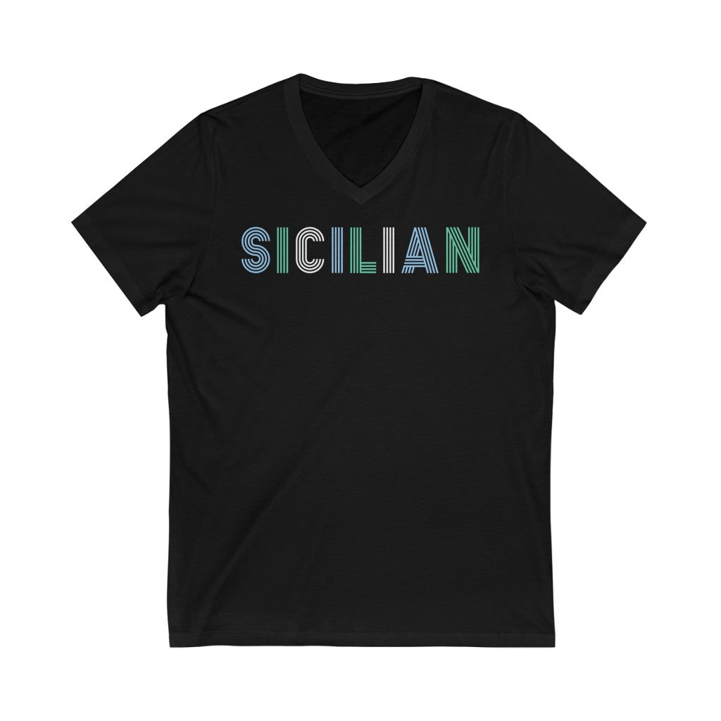Sicilian Italian Heritage T-shirt | Sicily World Travel Gift | Unisex Jersey V-neck T-shirt