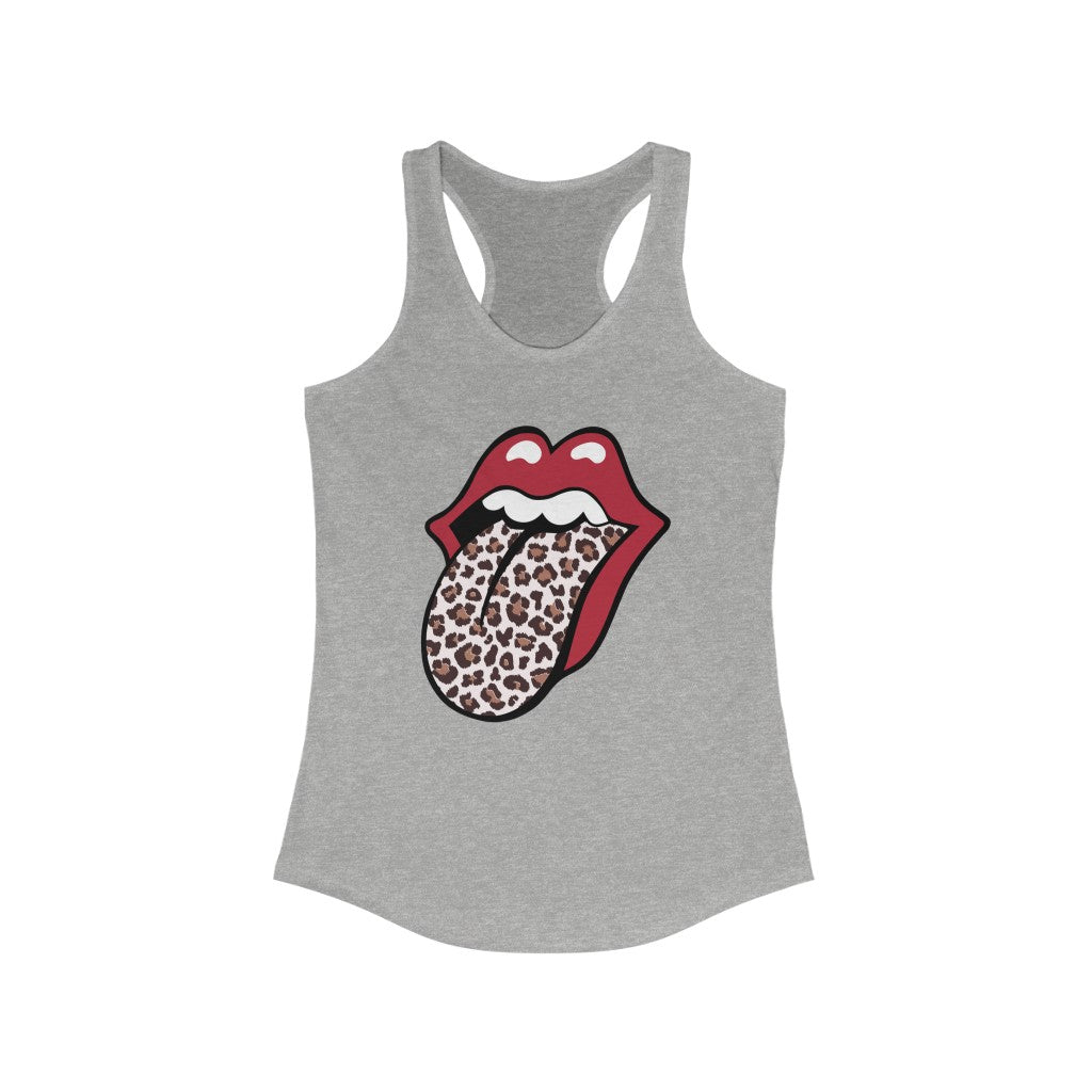 Leopard Print Tongue Red Lips T-shirt l Vintage Rock 'n Roll Gift | Women's Slim-fit Racerback Tank Top