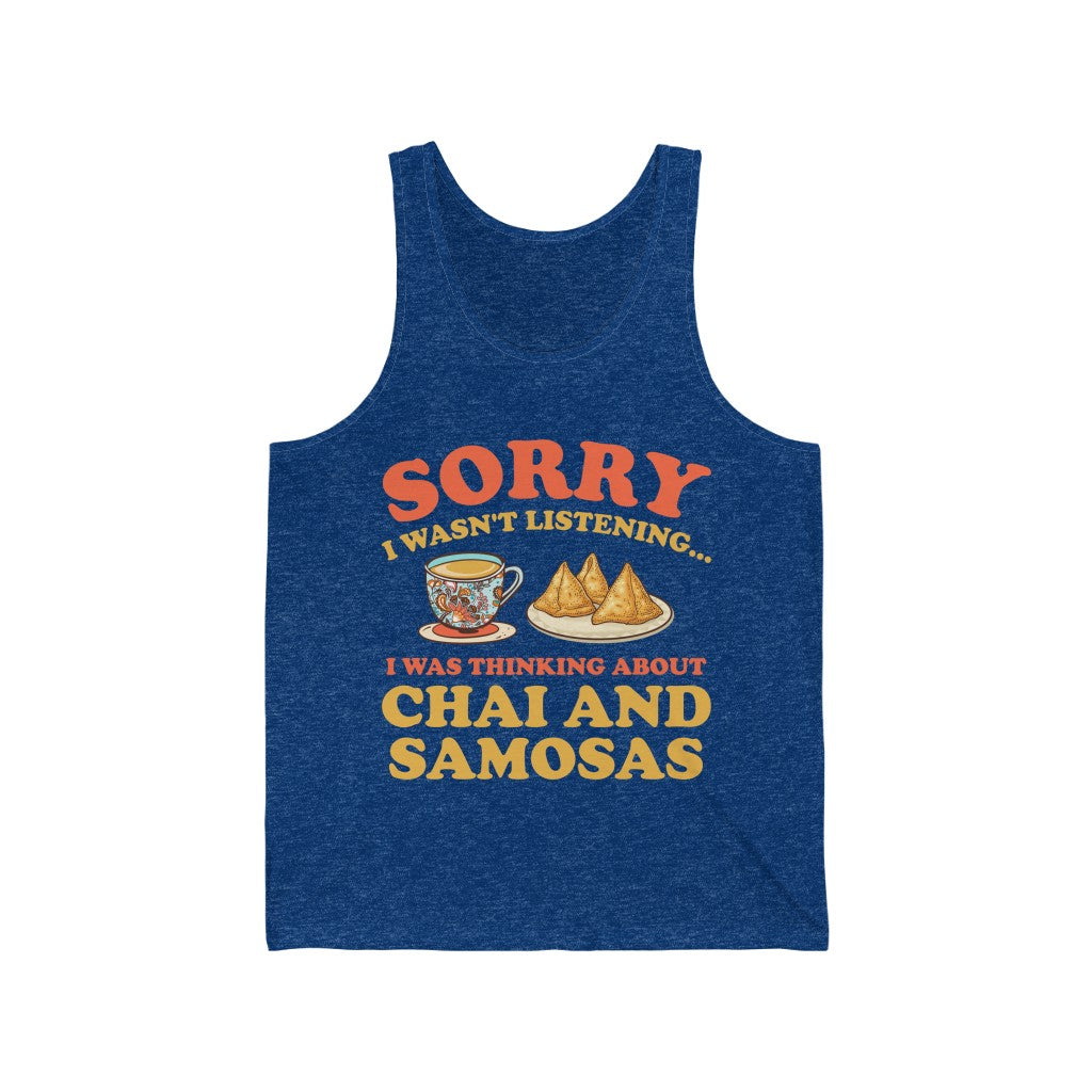 Chai & Samosas Funny Indian Food Shirt | Chai Tea Lover Gift | Unisex Jersey Tank Top