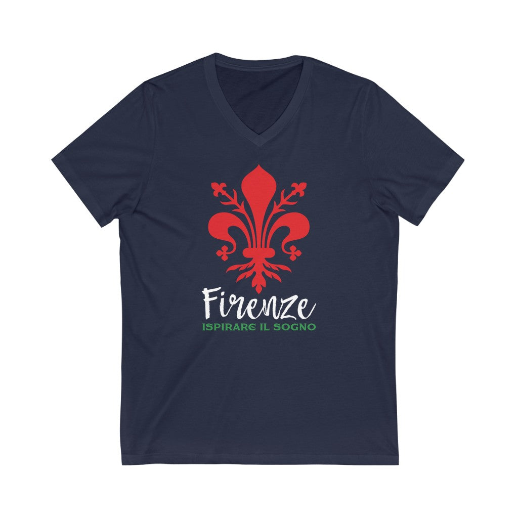 Florence Italy Fleur de Lis Shirt | Firenze Italia Italian Gift | Unisex Jersey V-neck T-shirt
