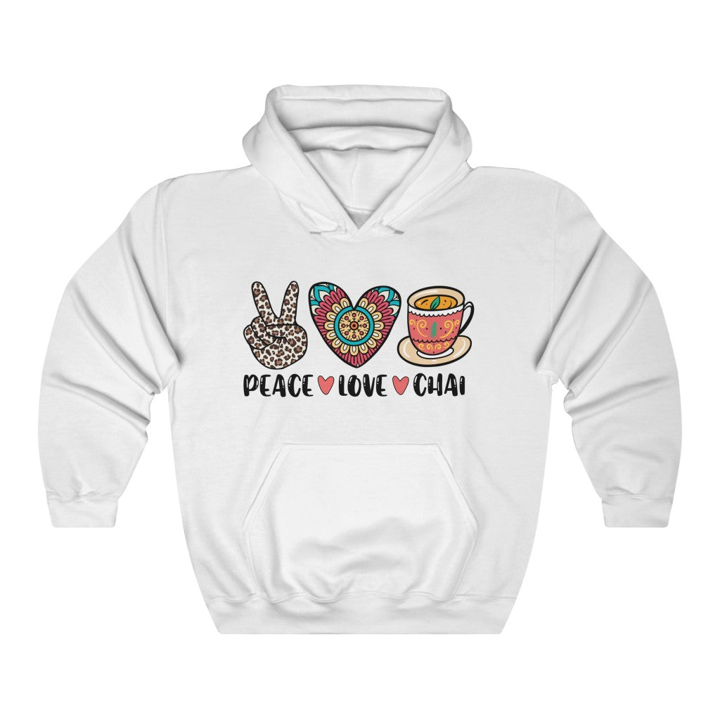 Peace Love Chai Tea Leopard Print Tea Shirt | Tea Lover Gift Indian Shirt | Unisex Hooded Sweatshirt