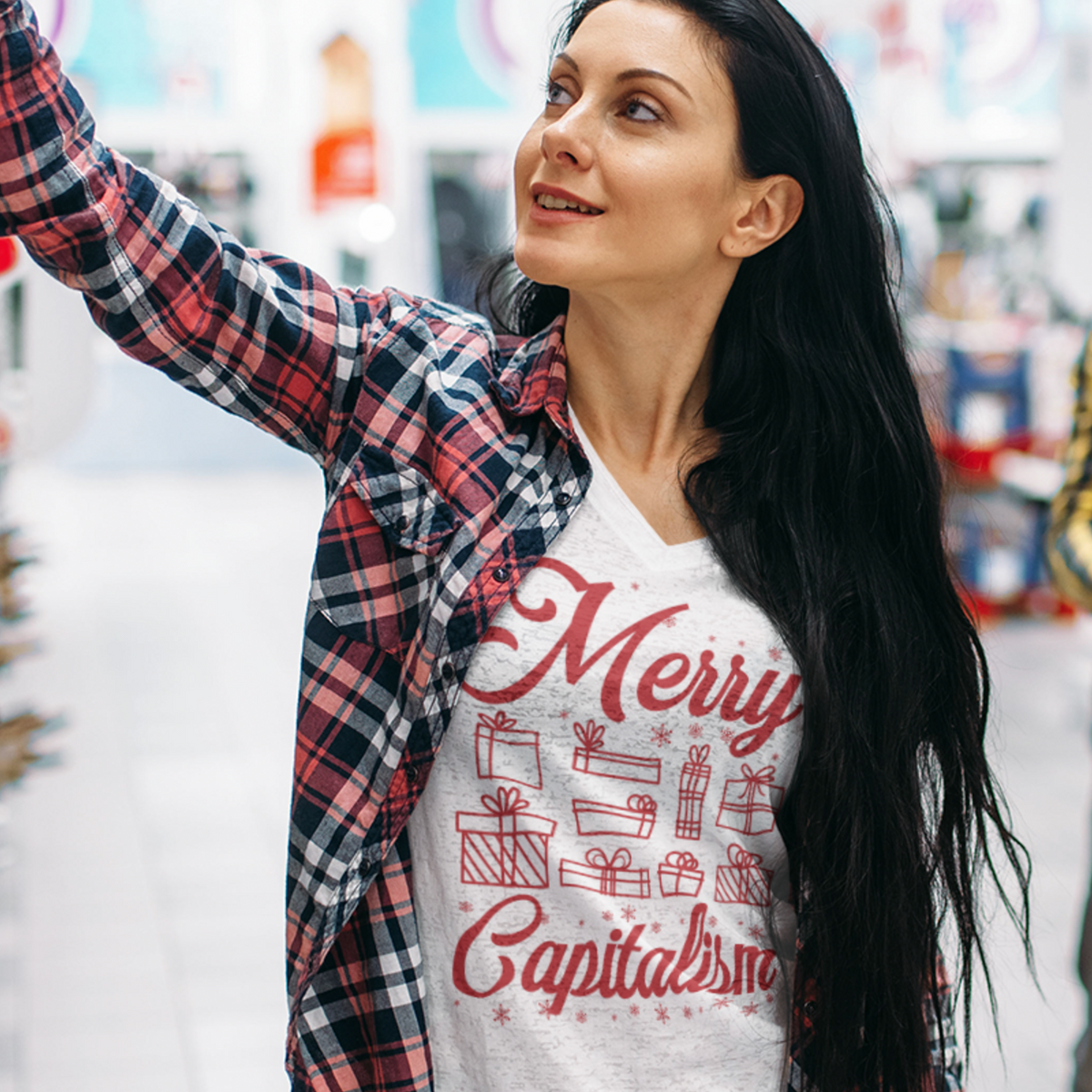 Merry Capitalism Funny Christmas Shirt | Anti Christmas Gift | Unisex Jersey V-neck T-shirt
