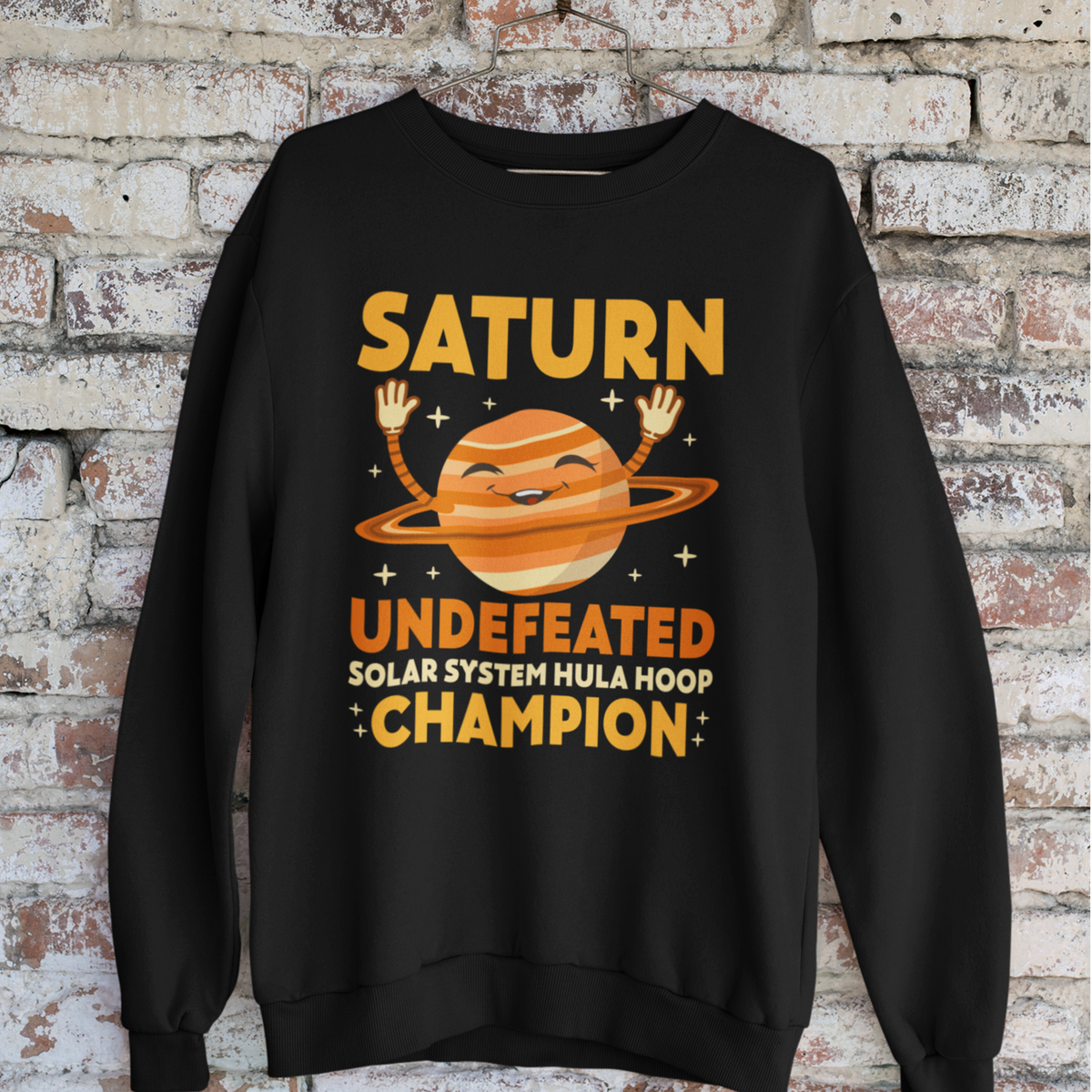 Funny Saturn Solar System Hula Hoop Shirt | Astronomy Science Shirt | Unisex Crewneck Sweatshirt