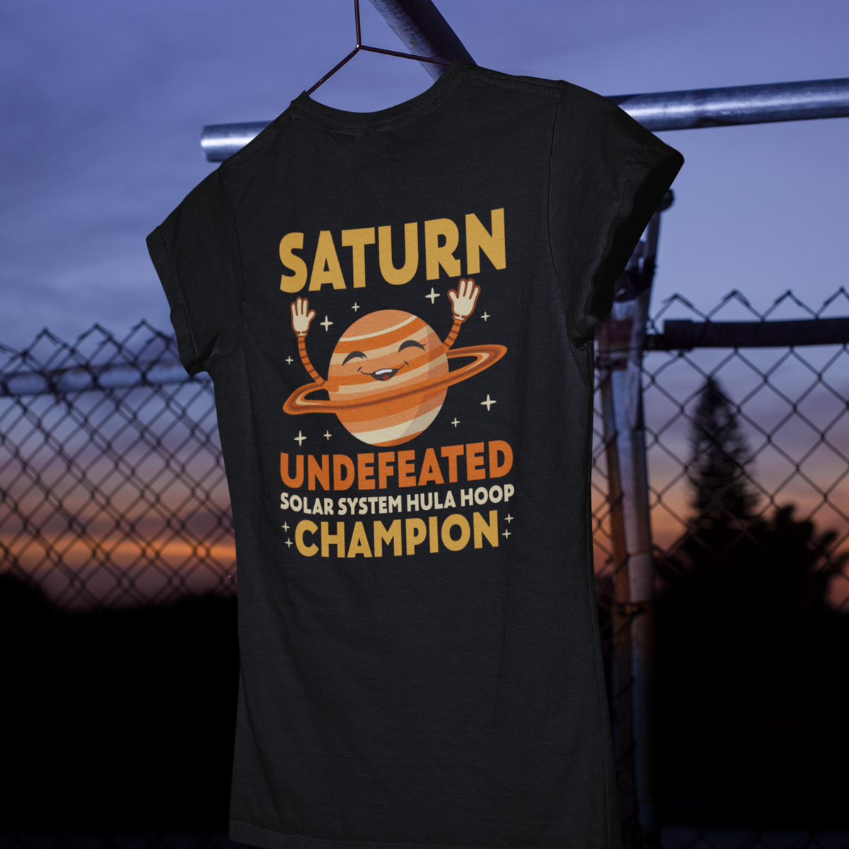 Funny Saturn Solar System Hula Hoop Shirt | Astronomy Science Shirt | Women's Slim-fit Soft Style Tee