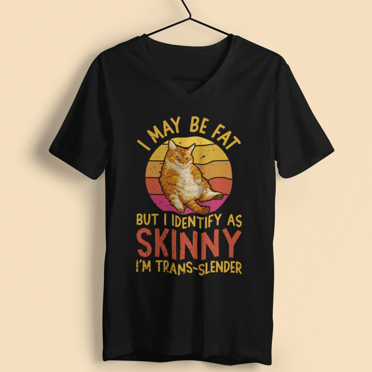 Trans-slender Fat Cat Funny Cat Lover Shirt | Anti Diet Culture Gift | Unisex Jersey V-neck T-shirt