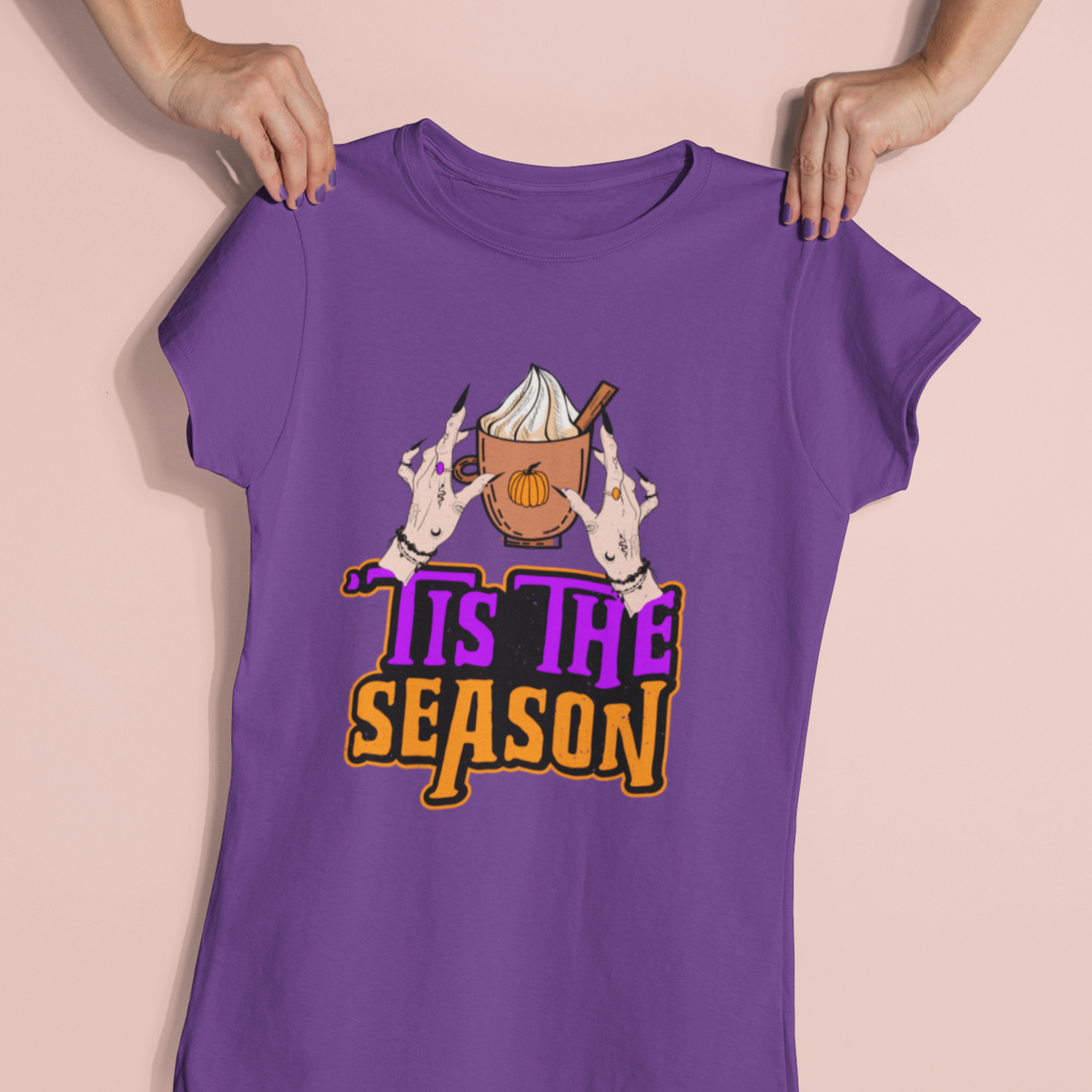 Tis the Season Pumpkin Spice Witch Shirt | Halloween Shirt | Coffee Shirt | Women's Slim-fit Soft Style T-shirt
