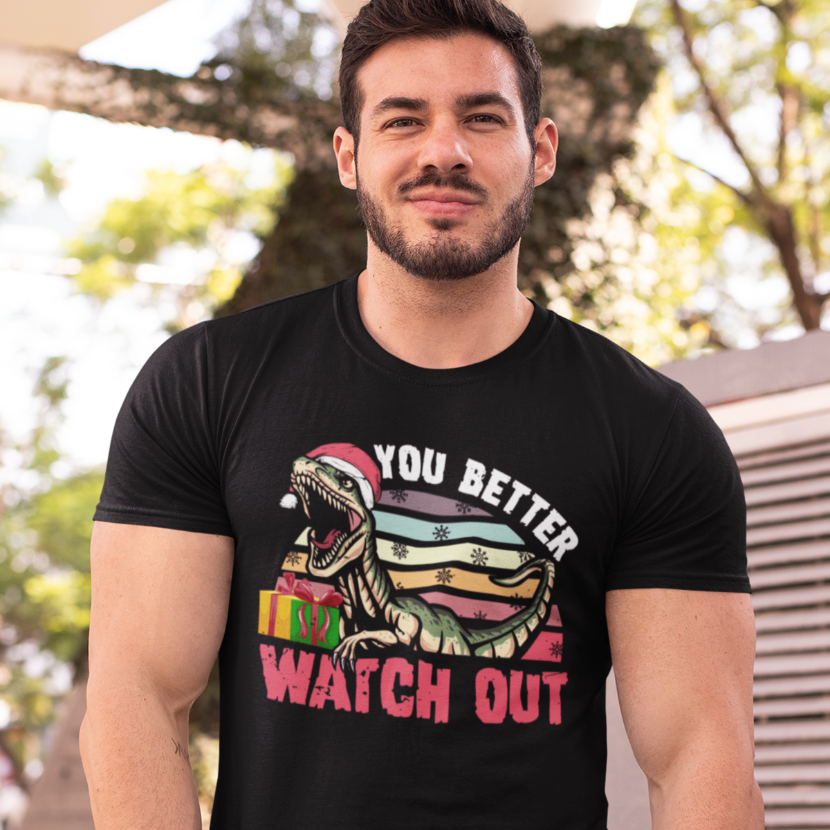 Velociraptor Dinosaur Christmas Shirt  | You Better Watch Out Funny Santa Shirt | Unisex Jersey T-shirt