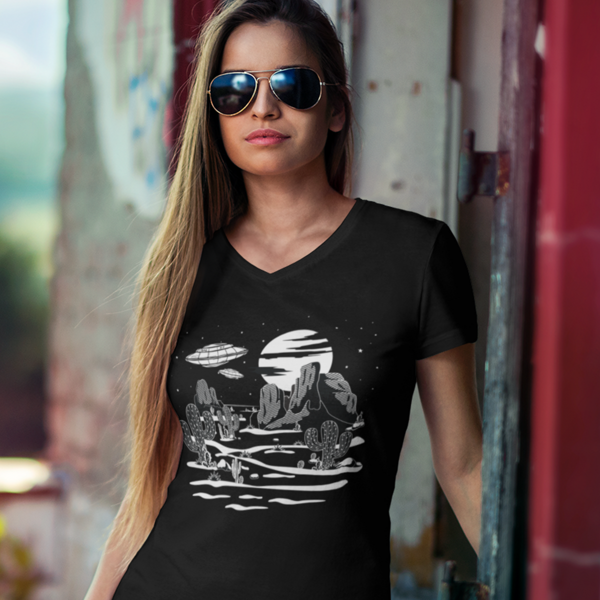 UFO Desert Camping Adventure Shirt | Great Outdoors Camping Gift | Unisex Jersey V-neck T-shirt