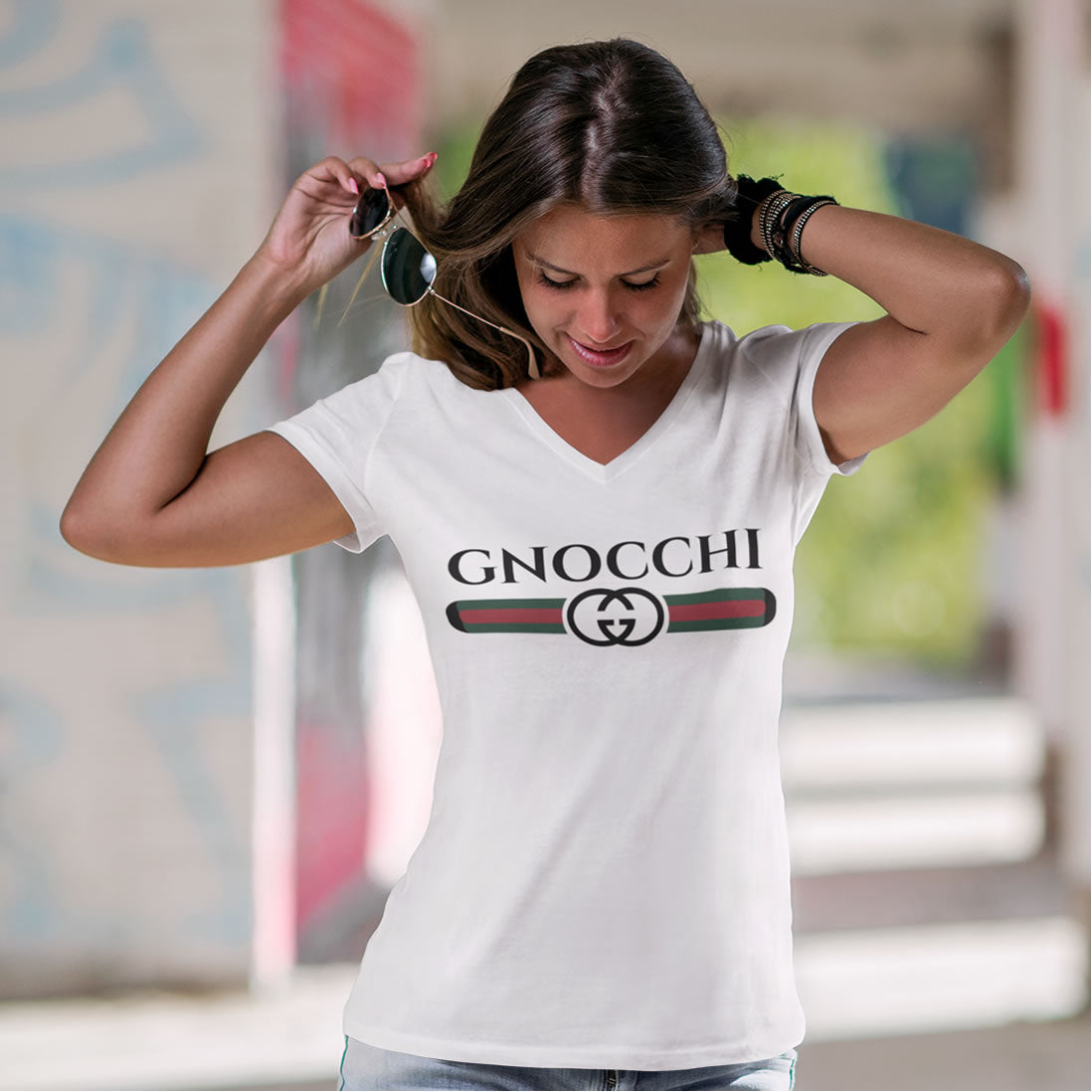 Gnocchi Pasta Funny Italian Shirt | Italy World Travel Gift | Bella Canvas Unisex Jersey V-neck T-shirt