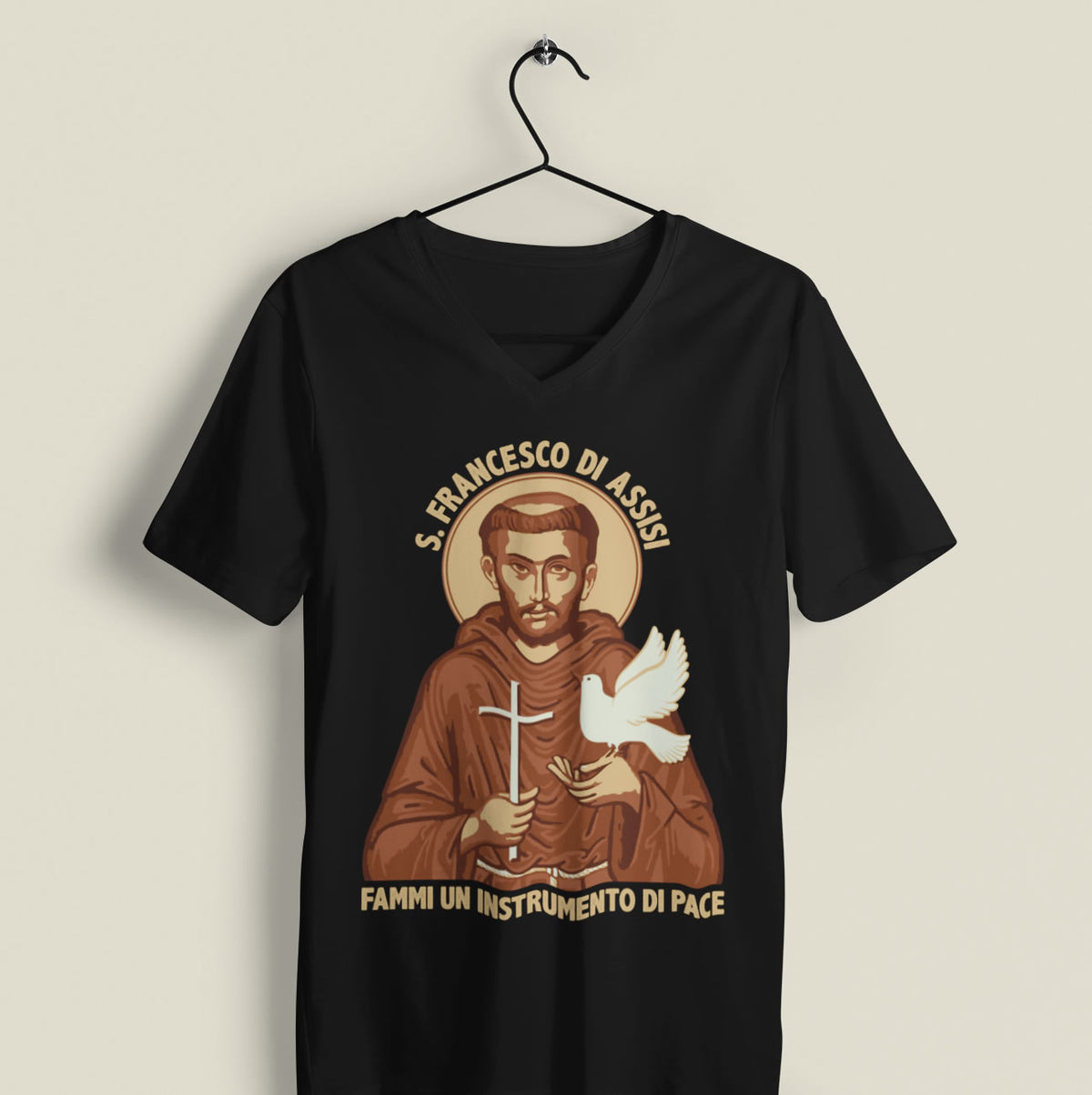 St Francis of Assisi Prayer T-shirt | Saint Francis Catholic Gift | Bella Canvas Unisex Jersey V-neck T-shirt