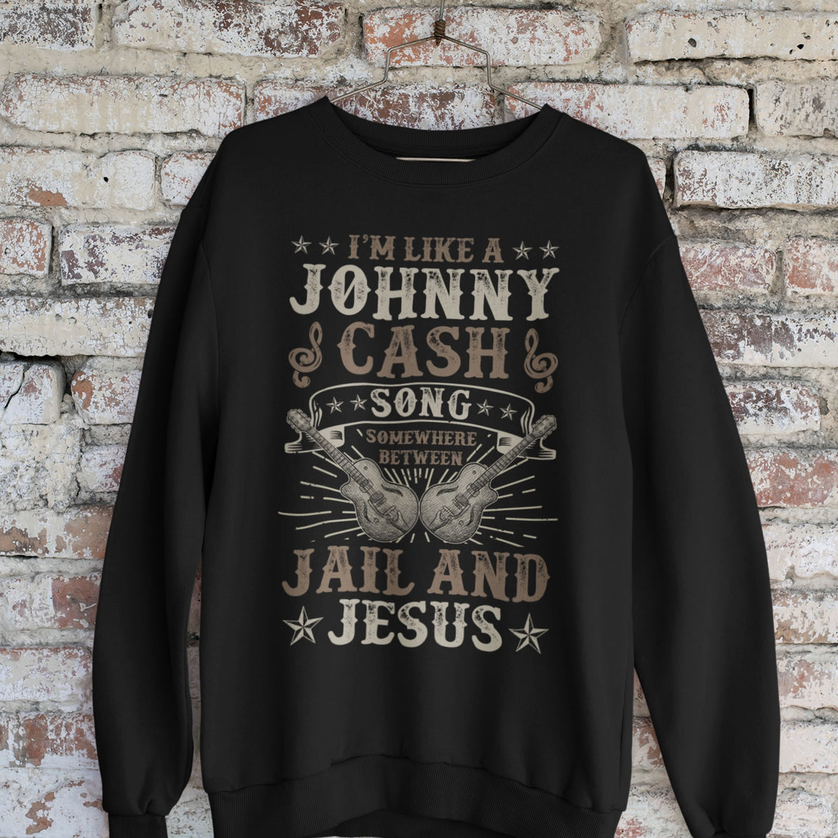 Jesus & Jail Johnny Cash Song Guitar Shirt | Graphic tees | Unisex Crewneck Sweatshirt