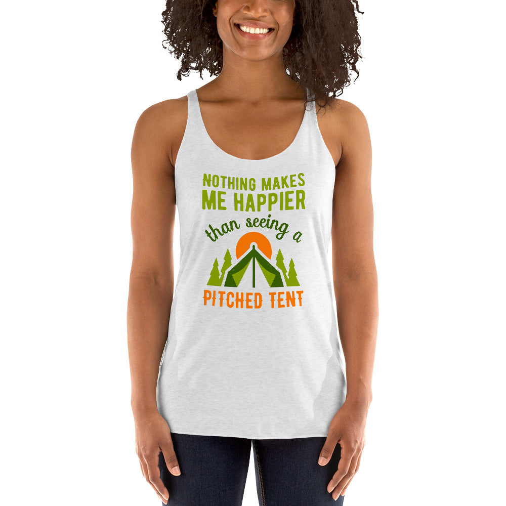 Pitched Tent Funny Camping Adventure Shirt | Happy Camper Gift | Women's Tri-blend Racerback Tank Top