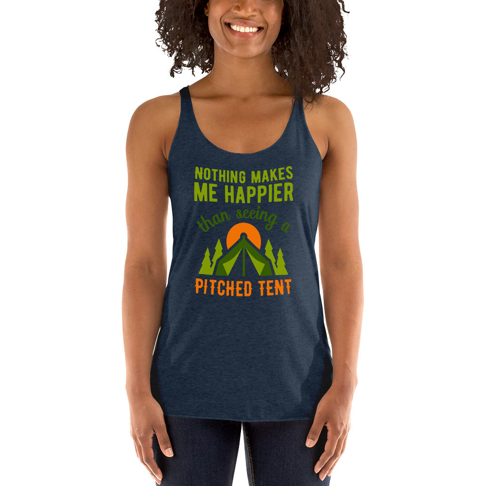 Pitched Tent Funny Camping Adventure Shirt | Happy Camper Gift | Women's Tri-blend Racerback Tank Top